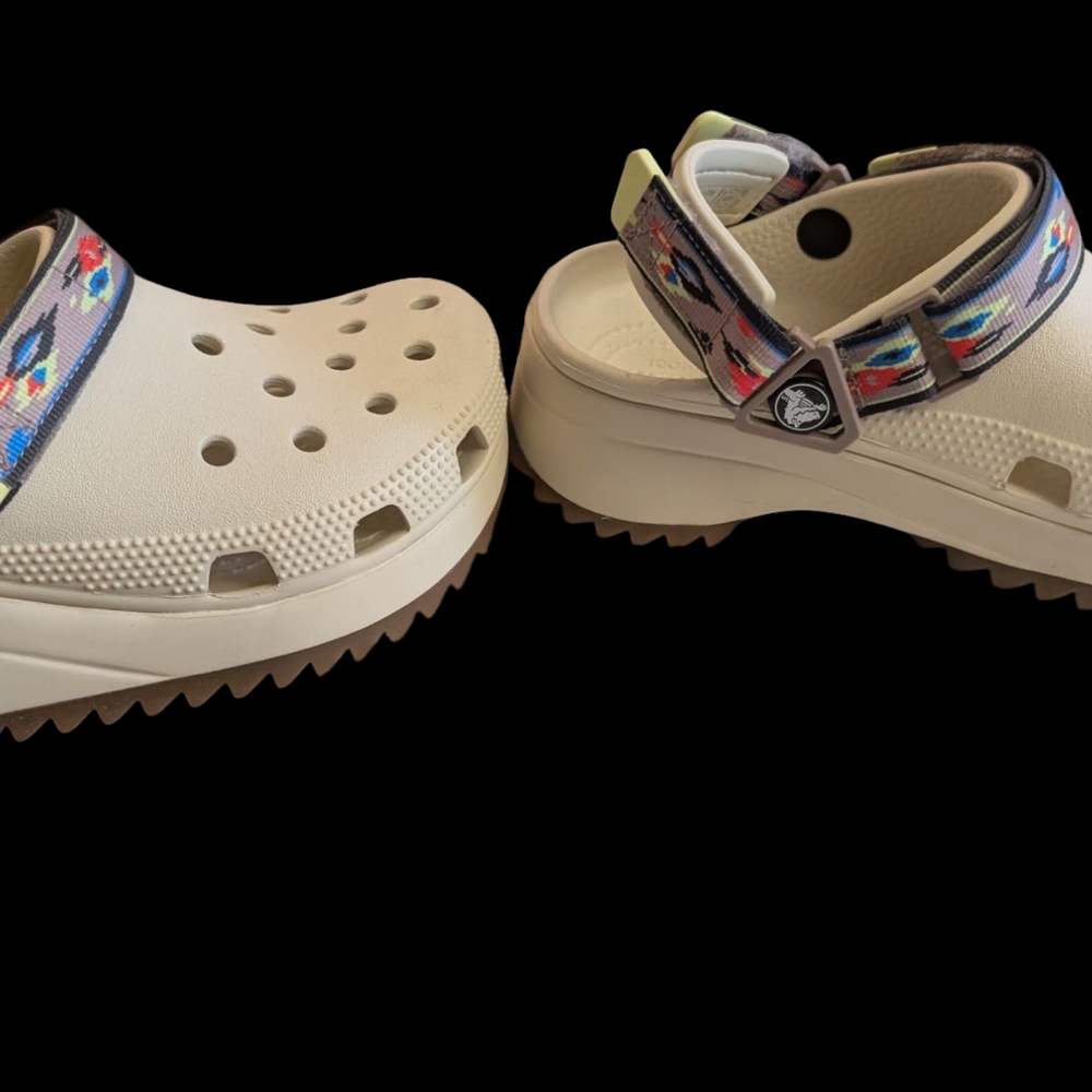 Cream Crocs Clogs with Colorful Strap